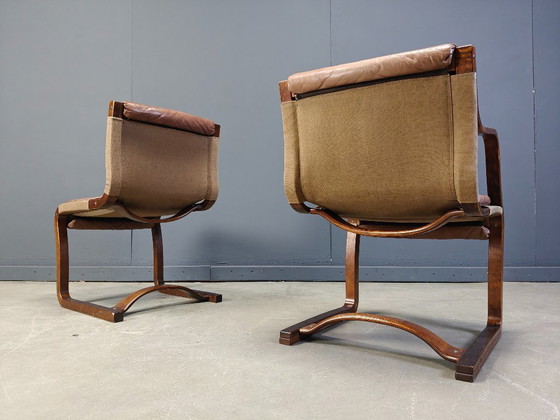 Image 1 of Vintage Asko Pajamies Finland leren multiplex stoelen, set van 6 - jaren 70