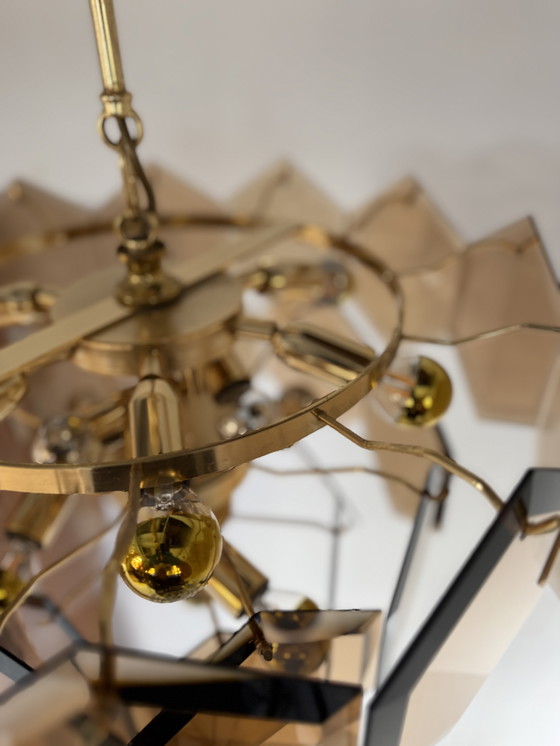 Image 1 of Vintage hexagon rookglazen kroonluchter, Italië ‘70