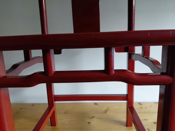 Set di 6 sedie asiatiche stile Ming laccate rosse, Sedie da pranzo, Rattan, Legno, Rosso (foto 7 di 10)