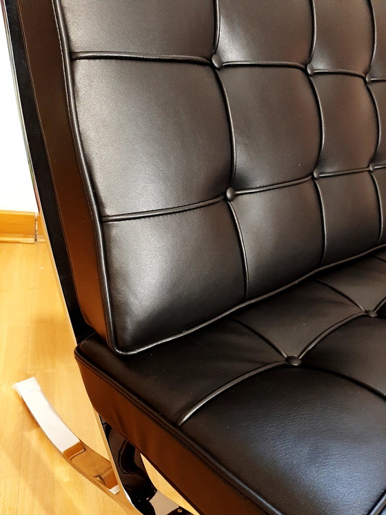 Image 1 of Knoll Set Barcelona New-Never Used Black Leather Design by Ludwig Mies Van Der Rohe and Lilly Reich (1929)
