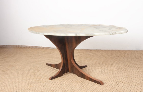 Image 1 of Oval coffee table in Carrara marble and rosewood by Hugues Poignant 1960.