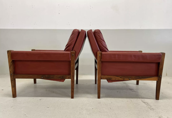 Image 1 of Vintage Danish Lounge Chairs In Rosewood And Leather. 1960s.