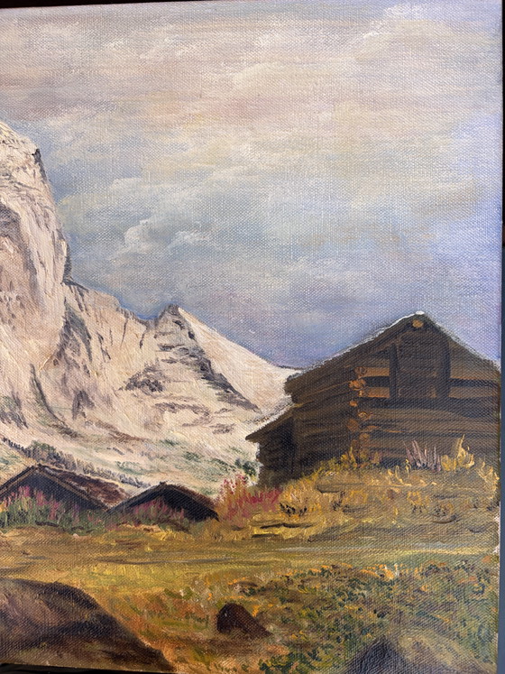 Óleo original del Matterhorn en los Alpes, firmado por F. Nagel, 1992, 40x30 cm, Zermatt, Suiza. (photo 8 of 10)