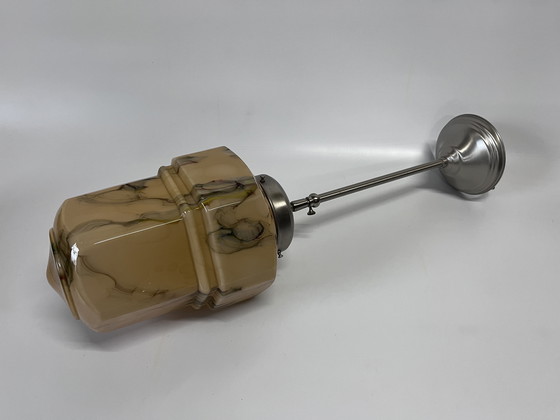 Image 1 of Lampada a sospensione in marmo Art Déco vintage con pendolo