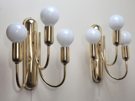 Image 1 of Lampade da parete vintage in ottone in stile Hollywood Regency di Sölken Leuchten