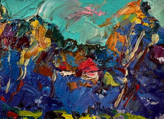 Original Oil Painting Fall Nature Landscape Autumn Blue Forest – Paintings & Drawings, Canvas (photo 4 of 8)
