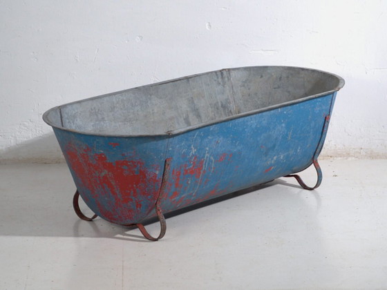 Baignoire ancienne en zinc galvanisé – Bac industriel européen – circa 1900 #1 – Cache pots, Iron, Rustic (photo 2 of 39)