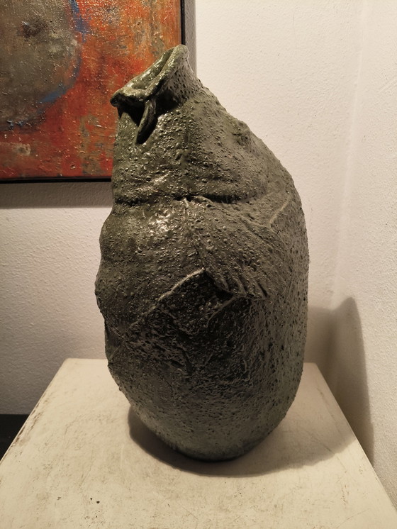 Image 1 of Vintage design modernist heavy handmade ceramic vase stylized fish