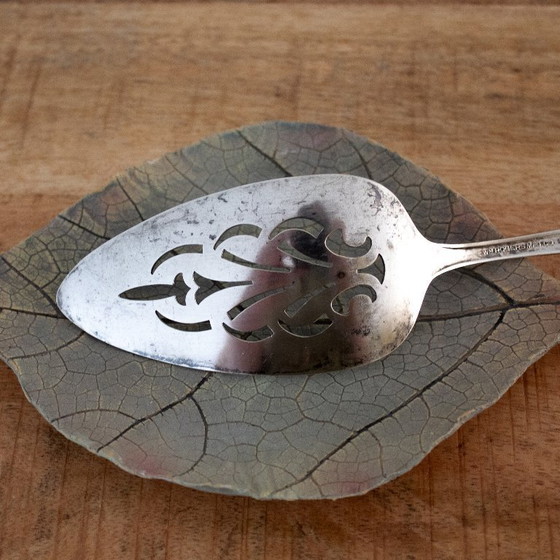 Image 1 of Servidor de pasteles antiguo de 1951, chapado en plata, diseño Magnolia de Wm Rogers Mfg.