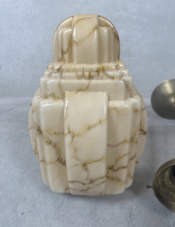 Grattacielo Art Déco - opalina marmorizzata, Lampade a sospensione, Vetro, Ottone, Marrone (foto 8 di 9)