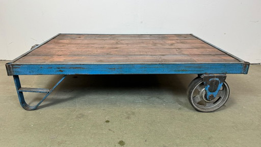 Large Blue Industrial Coffee Table Cart, 1960s