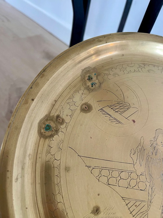 Image 1 of Table à thé asiatique ancienne avec bols en bronze