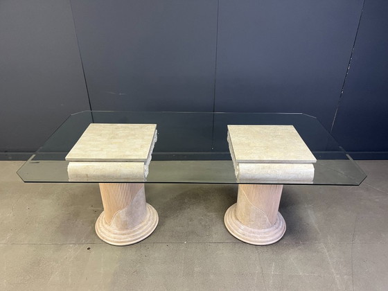 Image 1 of Vintage tesselated stone pedestal dining table by Maithland smith, 1970s