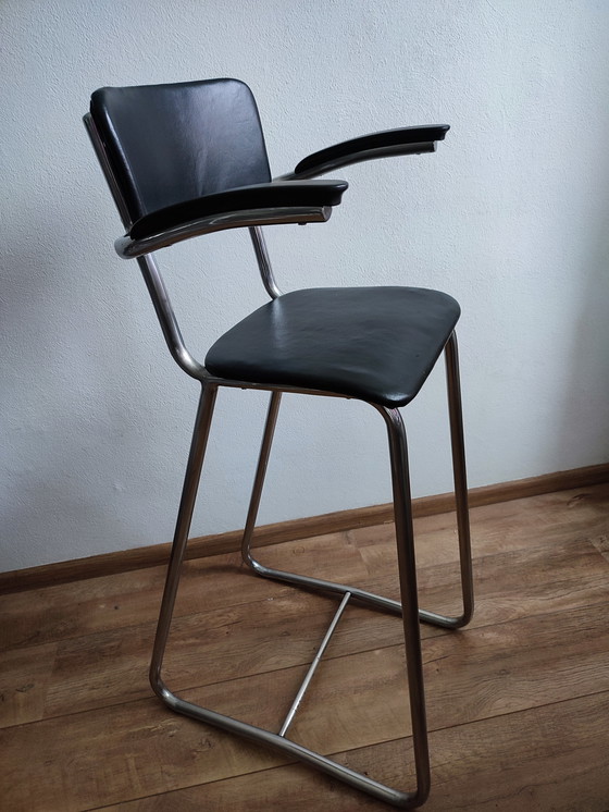 Image 1 of Vintage Children's Barber Chair 1950 Gispen Style Chrome & Black Barber Chair Children