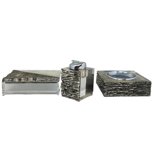 1970s Gorgeous Brutalist Smoking Set. Made in Italy