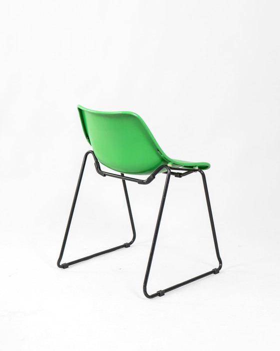 Image 1 of 4 X Green And Yellow Stackable Chairs Made Of Iron