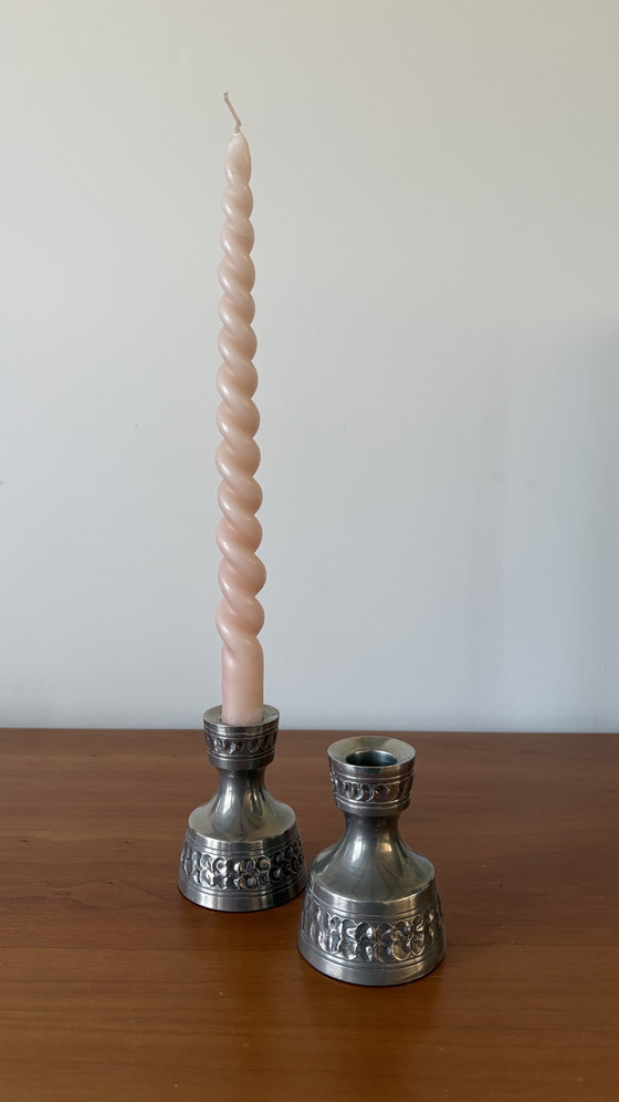 Image 1 of Set of 2 OSLO METALL PERLETINN Candle Holder Viking Decor Norway 1960s