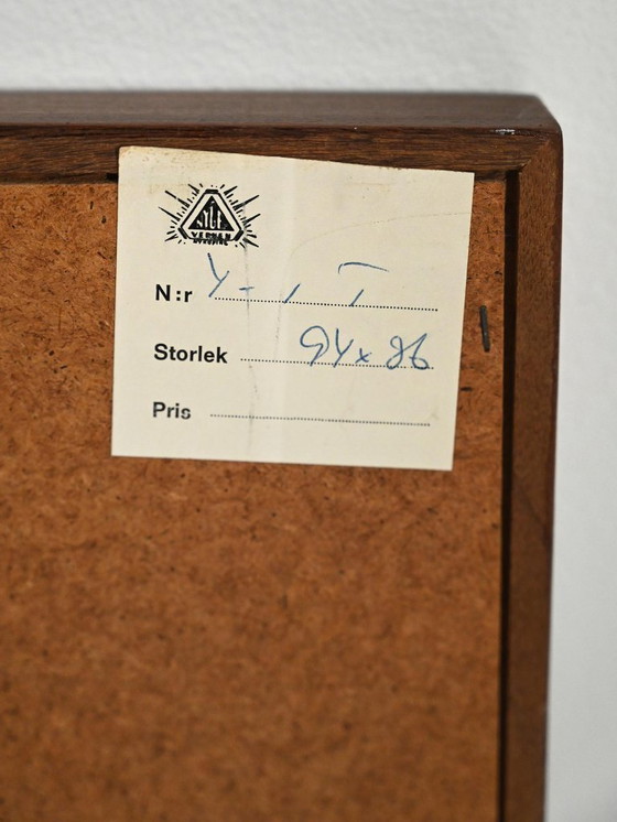 Image 1 of Zweedse Scandinavische teakhouten spiegel met label