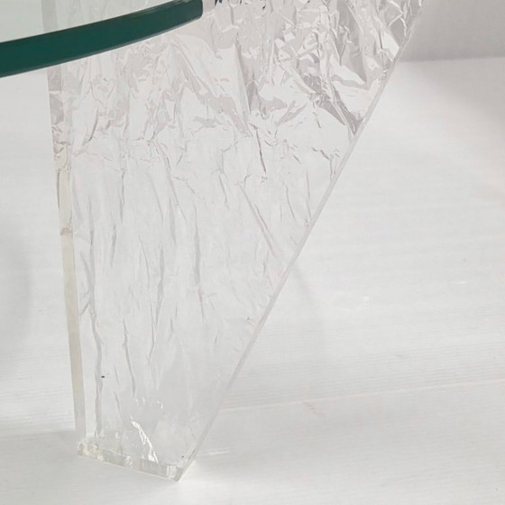 Image 1 of Vintage 1980s Round Coffee Table in Textured Plexiglas & Glass by Jeannot Cerutti