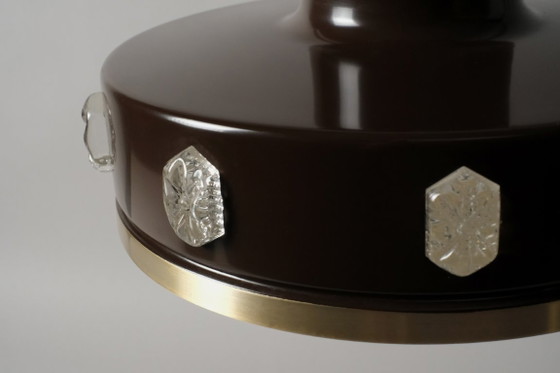 Suspension Vitrika, marron et laiton avec médaillons incrustés, éclairage danois moderne des années 1960. (photo 9 of 12)