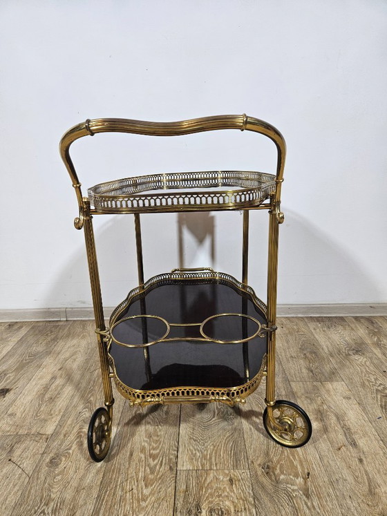 Image 1 of Chariot de bar luxueux, Maison Jansen, style Hollywood Regency, France, années 1950/70