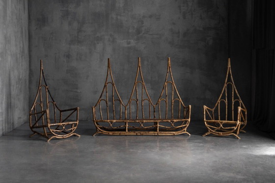 Image 1 of Sculpturale bamboe lounge stoelen, Italië, 1960