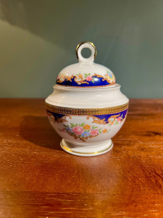 Vintage Koffieservies voor 6, Kobaltblauw met 14k Gouden Rand, Mosrozen, Uitstekende Staat, van Bavaria (photo 6 of 10)