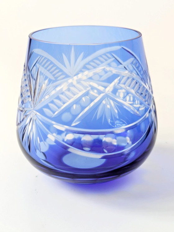 Image 1 of Vintage Cobalt Blue Cut Glass Goblets, Römer Style, Set of 4