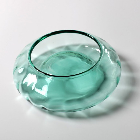 Image 1 of Vintage Teal Blown Glass Ashtray, Mid-Century Italian Ashtray / 1970s