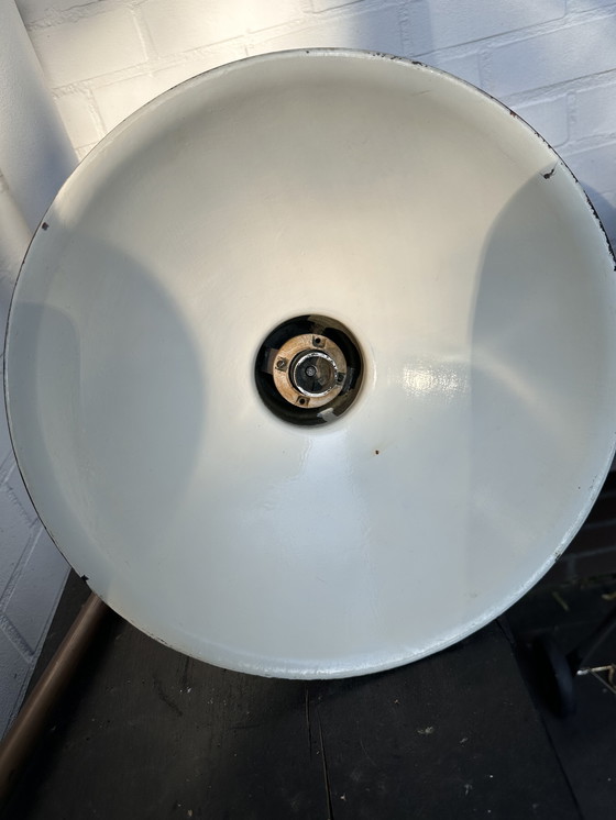 Image 1 of Industrial machine lamp with enamel shade (ca. 1930-1950)