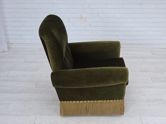 Image 1 of 1970s Danish Lounge Chair, High, Furniture Velour, Ash Wood Legs