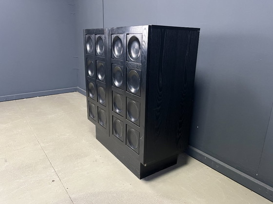 Image 1 of Zwarte brutalistische barkast, jaren 70