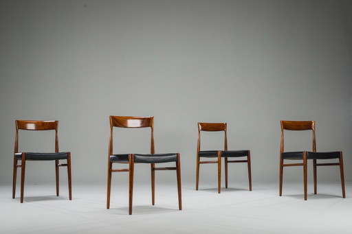 Mid Century Palisander Esszimmerstuhl mit Leine, 1950er Jahre, 4er Set