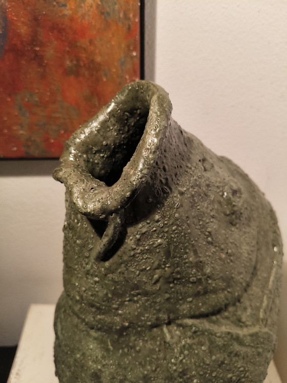 Image 1 of Vintage design modernist heavy handmade ceramic vase stylized fish