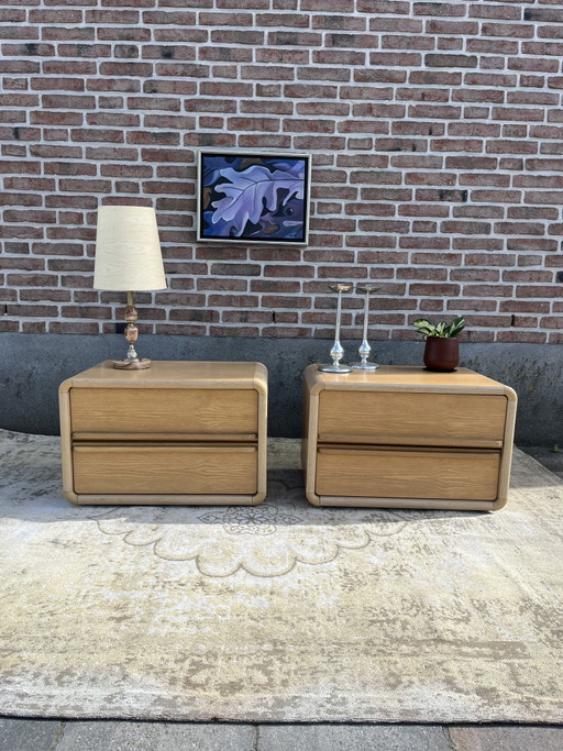 Conjunto vintage de estilo era espacial de los años 70: cómodas de roble claro. – ladekasten, Wood