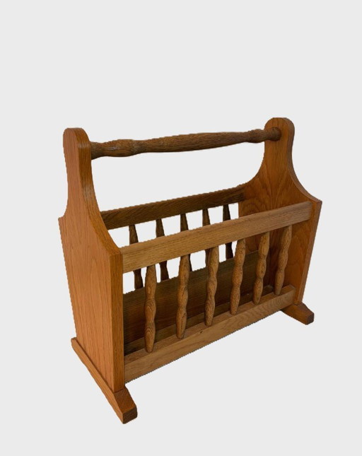 Portariviste vintage in legno 47x23x44 cm, pioli torniti, maniglia per il trasporto