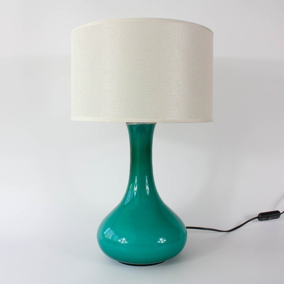 Image 1 of Vintage 1960s Portuguese Turquoise Opaline Glass Table Lamp