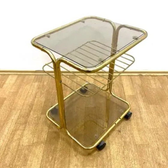 Image 1 of Tavolo da portata cromato retrò su ruote, anni '70, Cecoslovacchia