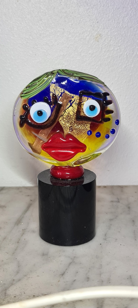 Image 1 of Murano glass Picasso head with gold leaf signed