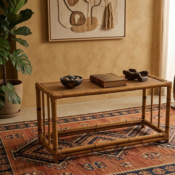 Image 1 of Vintage bamboe bank/salontafel – boho-chic/mid-century stijl