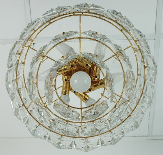Image 1 of kinkeldey mid century kronleuchter pendelleuchte kristallglas und vergoldetes metall