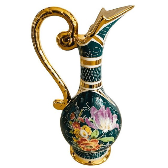 Image 1 of Vintage hand-painted Baroque floral vase H. Bequet jug 35 cm 1950s