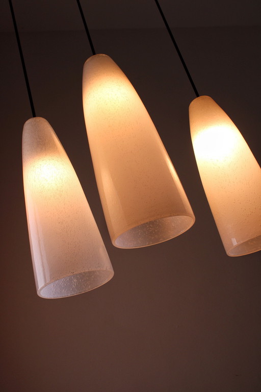 Set Of Three Hanging Lamps In Pelguso Glass, 1950S