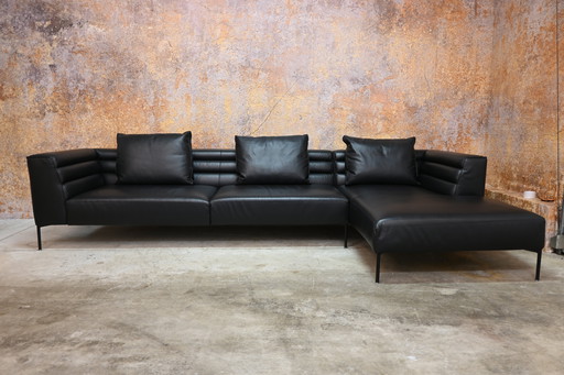 Black Leather Zanotta Corner Sofa Italian Design