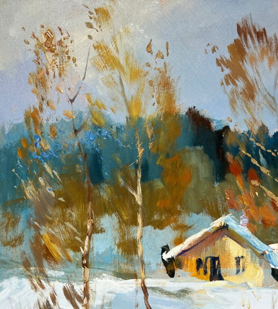 Image 1 of Original Oil Painting Winter Forest Landscape Winter breeze in the forest