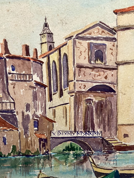 Vintage Franse aquarel van Martigues, Provence – Gesigneerd A. Bianne, ca. 1930 – Schilderijen & Tekeningen (photo 6 of 9)