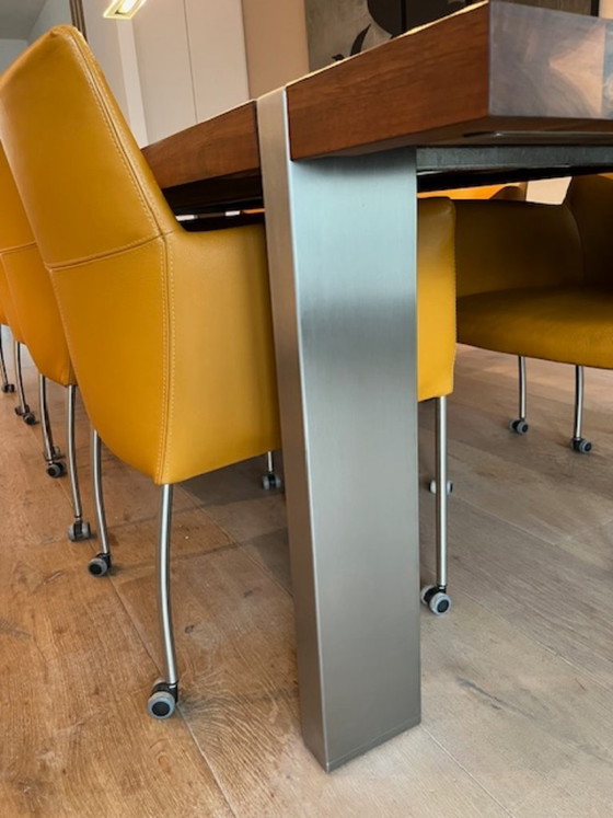 Image 1 of For Sale: Dining table 1.00 x 3.00 m walnut with stainless steel legs