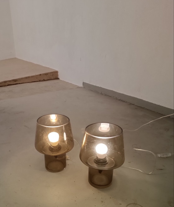 Image 1 of 2 x brown glass mushroom table lamps 