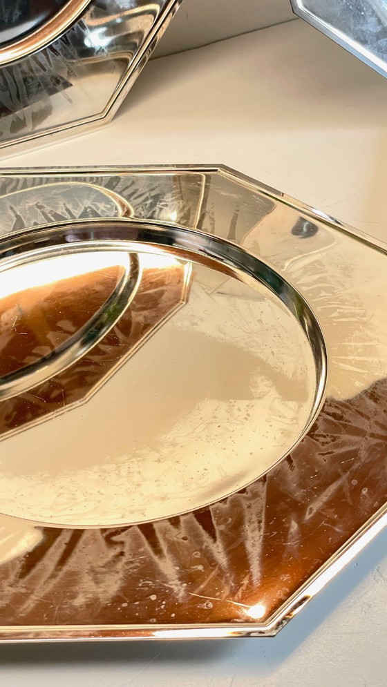Image 1 of Set van 6 vintage zilveren metalen borden