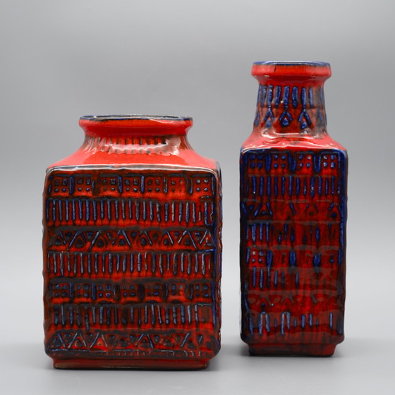 Image 1 of Retro BAY Ceramic Vase DUO 70-25 + 70-20 Fat Lava Vintage 60s WGP Mid-Century 